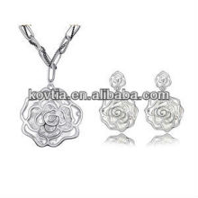Cheap white gold jewelry rose flower shape costume jewelry set